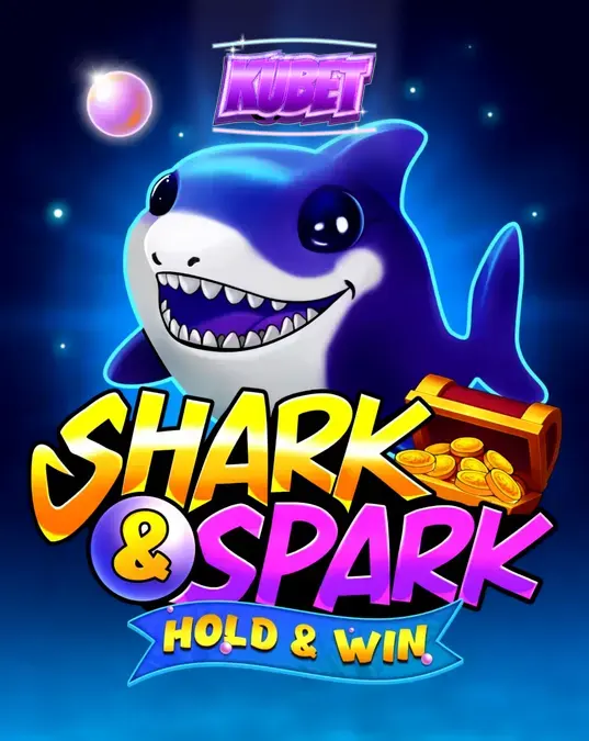 Giao diện trò chơi slot Shark & Spark Hold & Win với chú cá mập hoạt hình